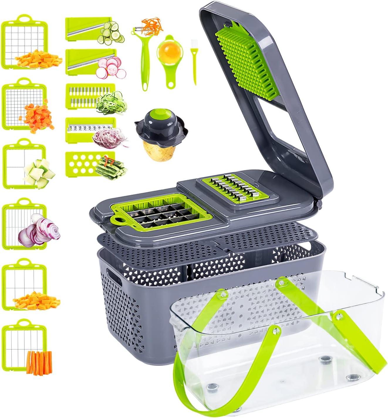 22 in 1 multifunctional vegetable cutter, cube cutter with 13 adjustable blades, vegetable slicer for onions, potatoes, carrots, kitchen grater, cucumber slicer, mandolin spiral cutter