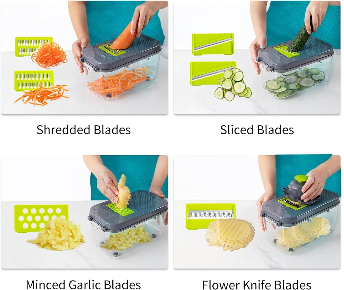 22 in 1 multifunctional vegetable cutter, cube cutter with 13 adjustable blades, vegetable slicer for onions, potatoes, carrots, kitchen grater, cucumber slicer, mandolin spiral cutter