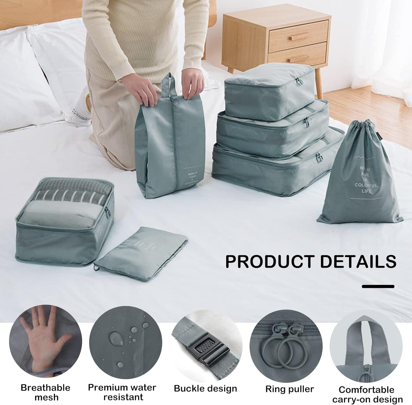 Packing Cubes for Suitcase - 9 PCS Travel Packing Cubes Lightweight Suitcase Organizer Bags Set Luggage Packing Organizer for Travel Accessories with Shoe Bags - Gray