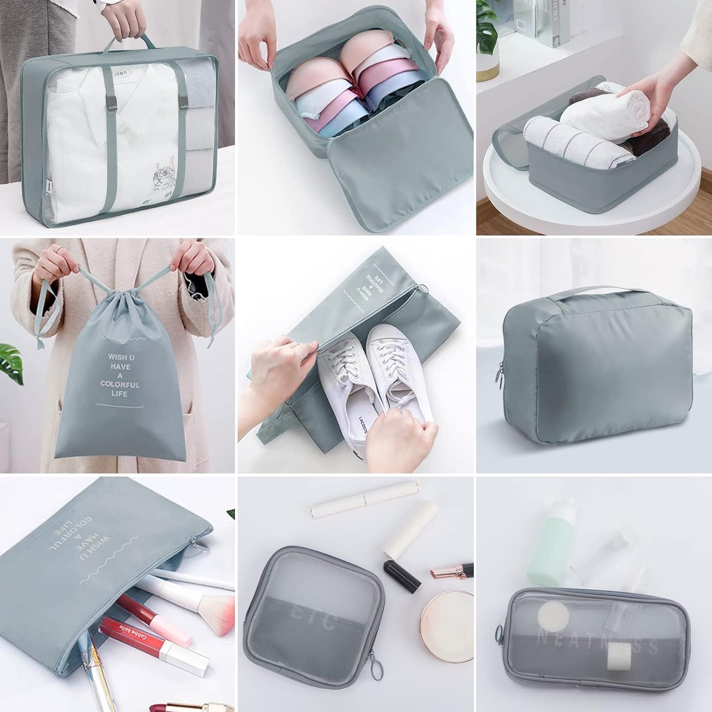 Packing Cubes for Suitcase - 9 PCS Travel Packing Cubes Lightweight Suitcase Organizer Bags Set Luggage Packing Organizer for Travel Accessories with Shoe Bags - Gray