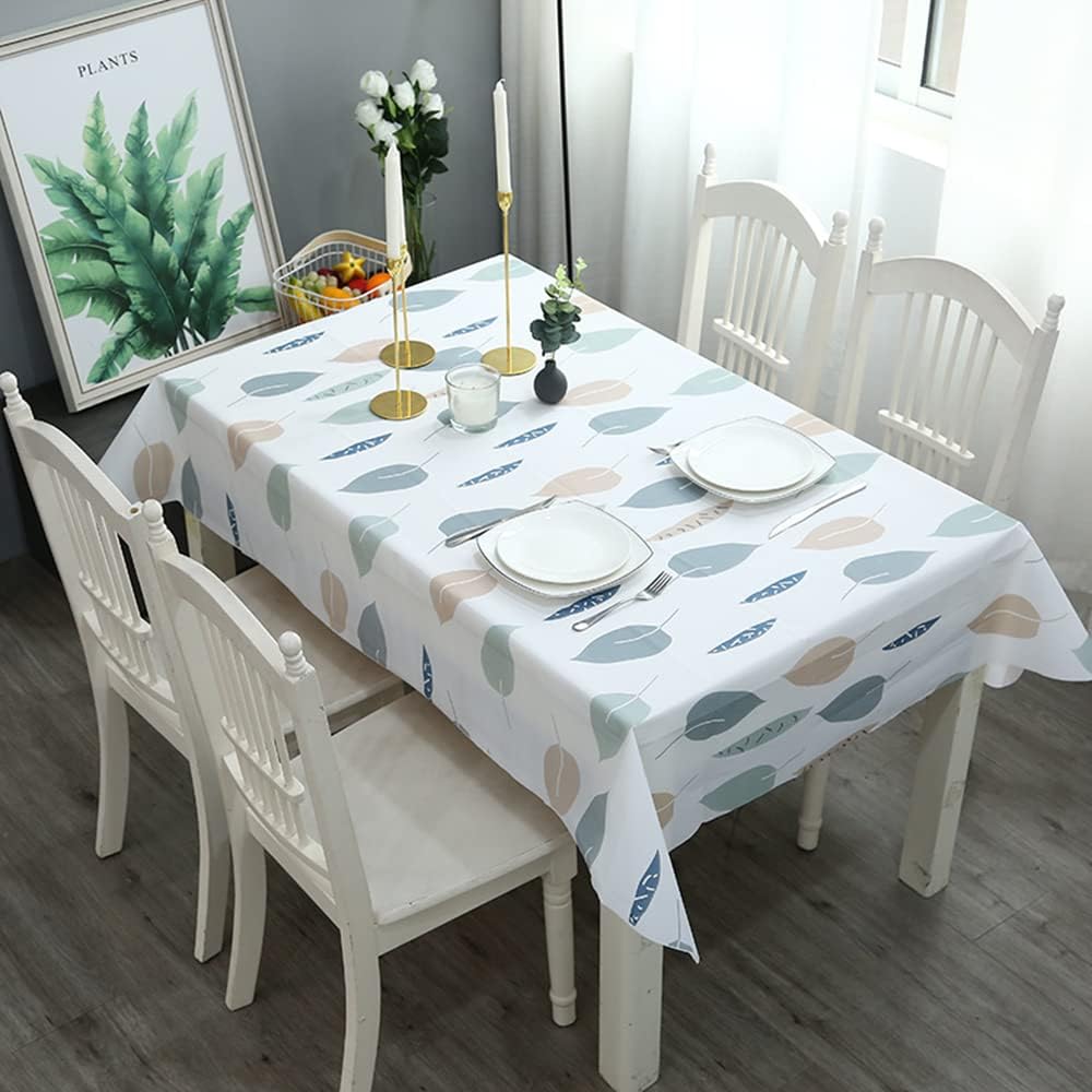 137 * 180cm Wipe Clean PVC Tablecloth,Leaves Pattern Rectangular Large Easy Care Table Cover Reusable Oil-proof Washable Table Cloth for Holiday Dinner Outdoor Picnic