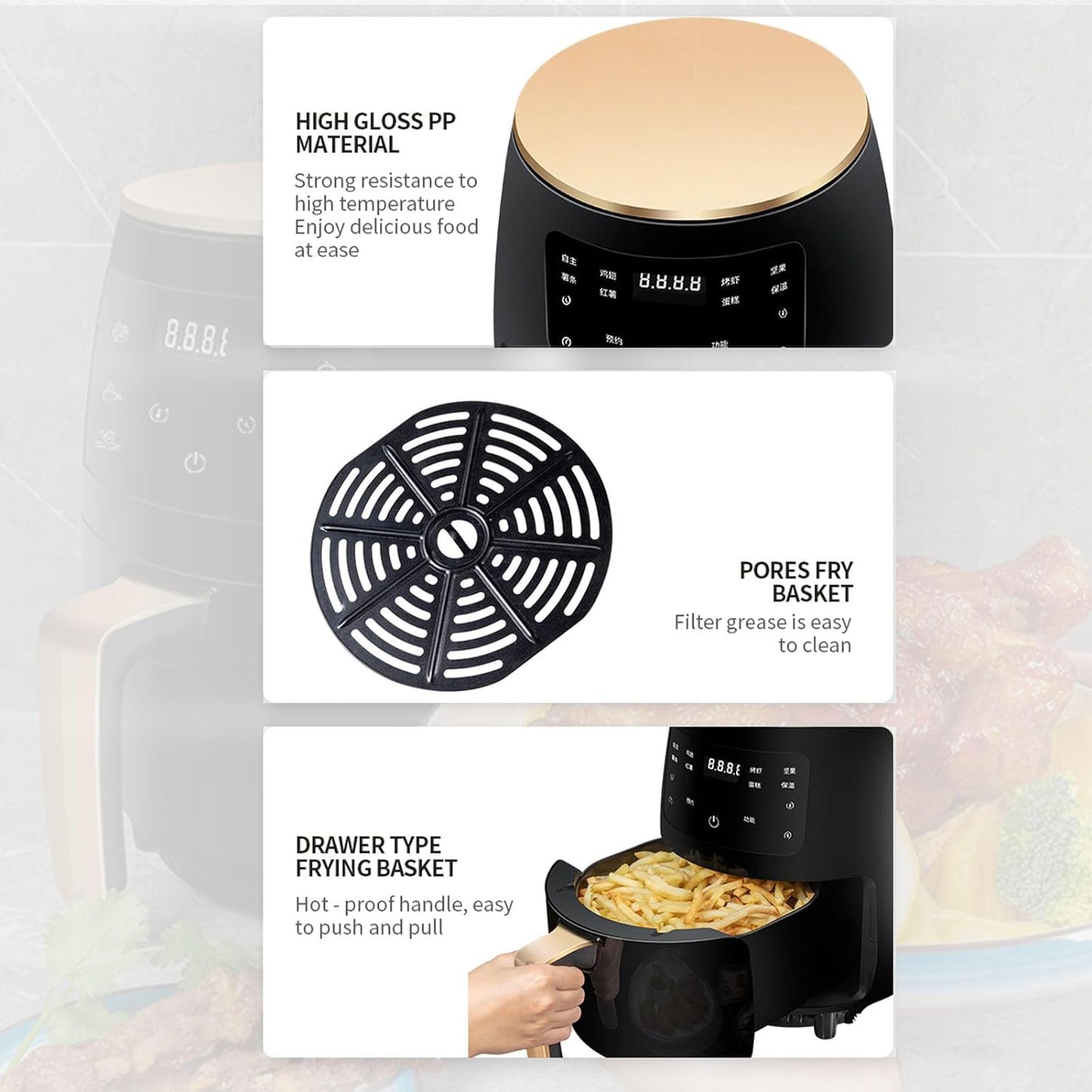 Air Fryer 4.5L, Oil Free Air Fryer Oven with Nonstick Removable Basket, 4Presets, One-Touch Digital Screen, Rapid Air Circulation, Keep Warming, 6Hours Timing, Dishwasher Safe, Black, 1400W