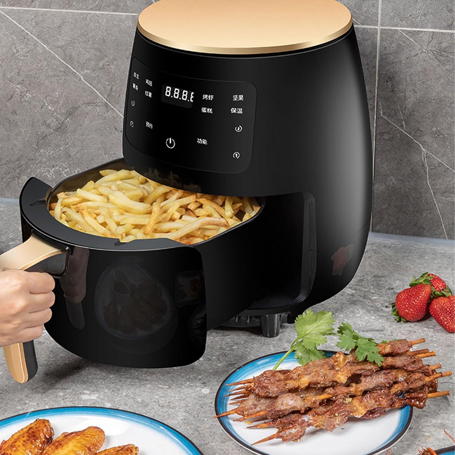 Air Fryer 4.5L, Oil Free Air Fryer Oven with Nonstick Removable Basket, 4Presets, One-Touch Digital Screen, Rapid Air Circulation, Keep Warming, 6Hours Timing, Dishwasher Safe, Black, 1400W