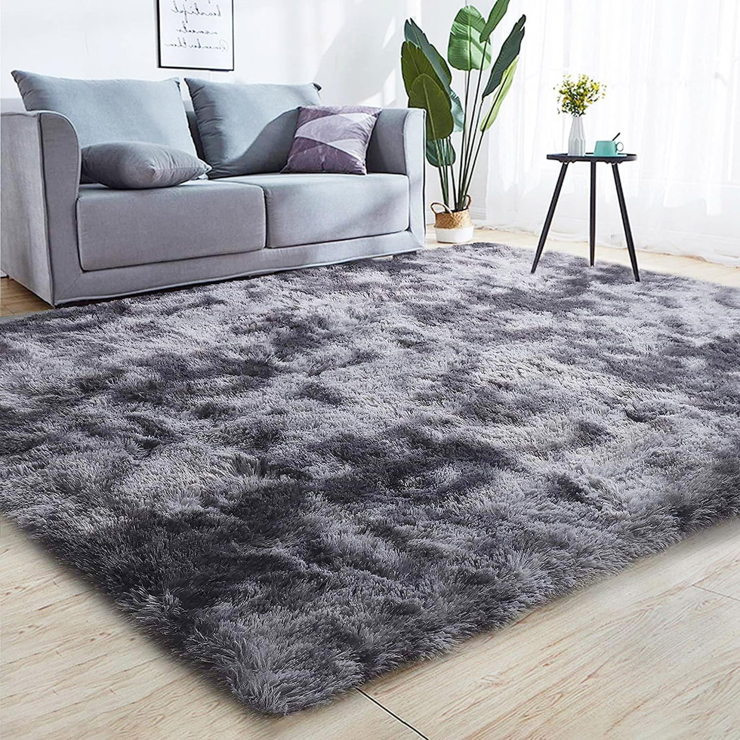 Rug For Living Room Bedroom Soft Shaggy Tie-Dye Area Rugs Plush Fluffy Non-Slip Living Room Rug Indoor Home Kidsroom Decor Carpet (DarkGrey, 80 * 160cm)