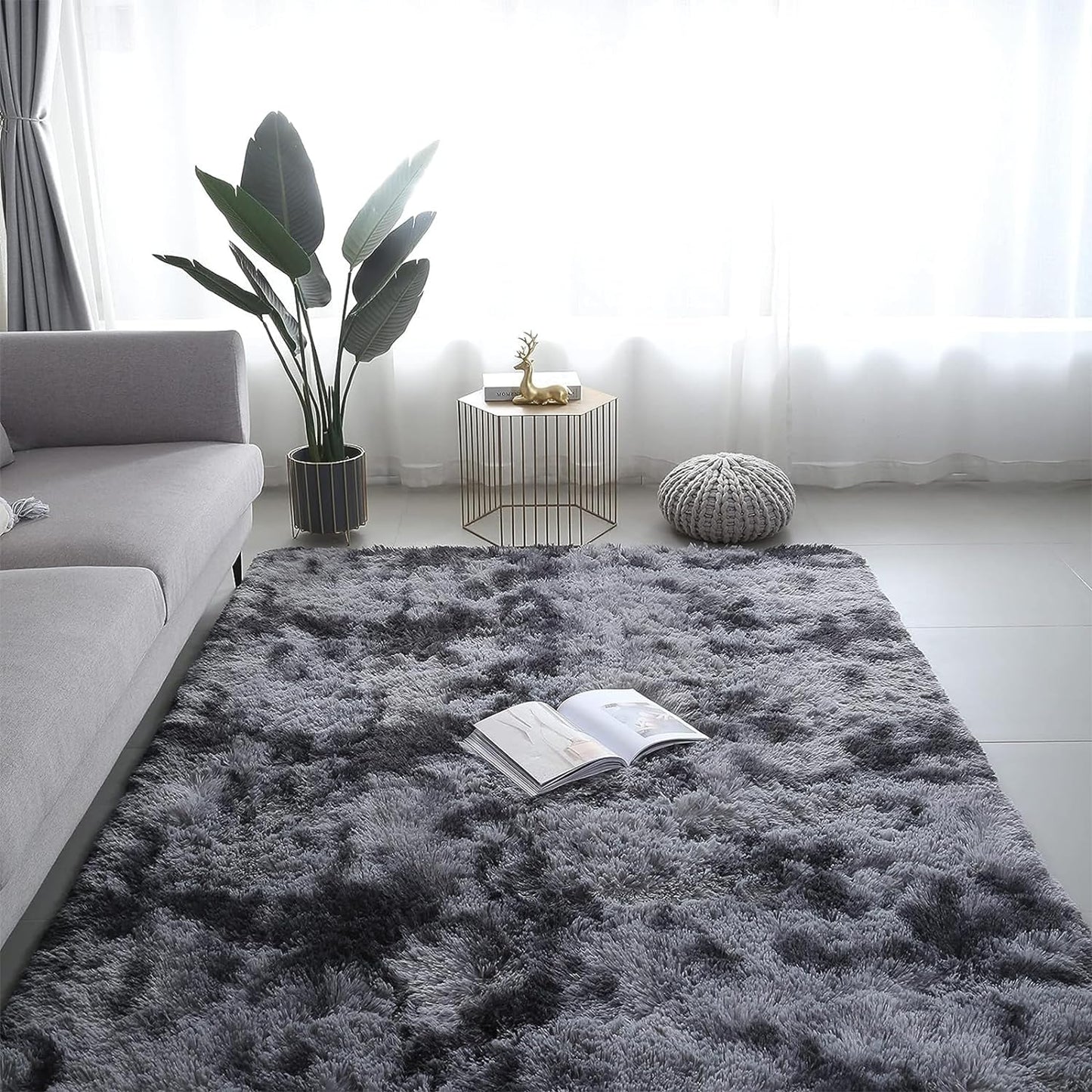 Rug For Living Room Bedroom Soft Shaggy Tie-Dye Area Rugs Plush Fluffy Non-Slip Living Room Rug Indoor Home Kidsroom Decor Carpet (DarkGrey, 80 * 160cm)