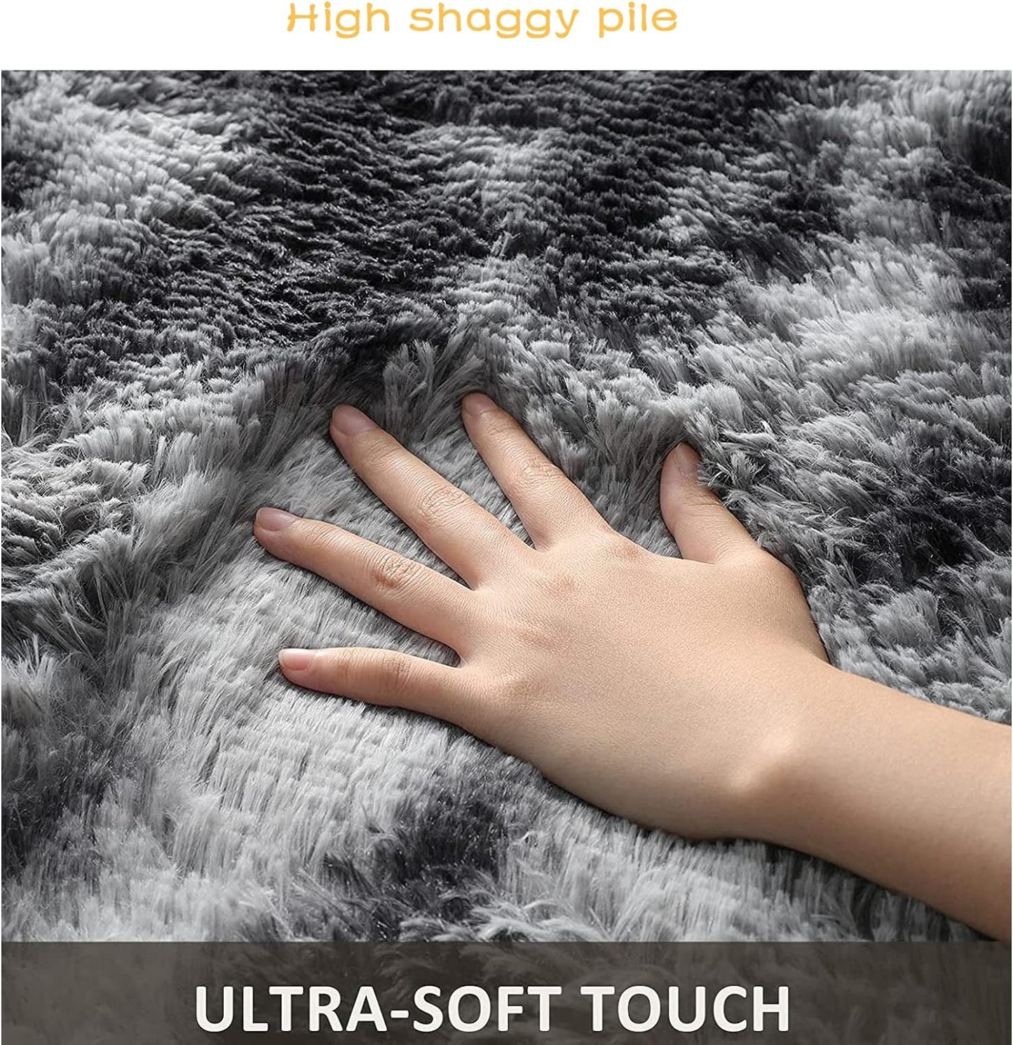 Rug For Living Room Bedroom Soft Shaggy Tie-Dye Area Rugs Plush Fluffy Non-Slip Living Room Rug Indoor Home Kidsroom Decor Carpet (DarkGrey, 80 * 160cm)